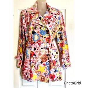 Fiorucci Pink Hollywood Graphic Denim Trench Coat